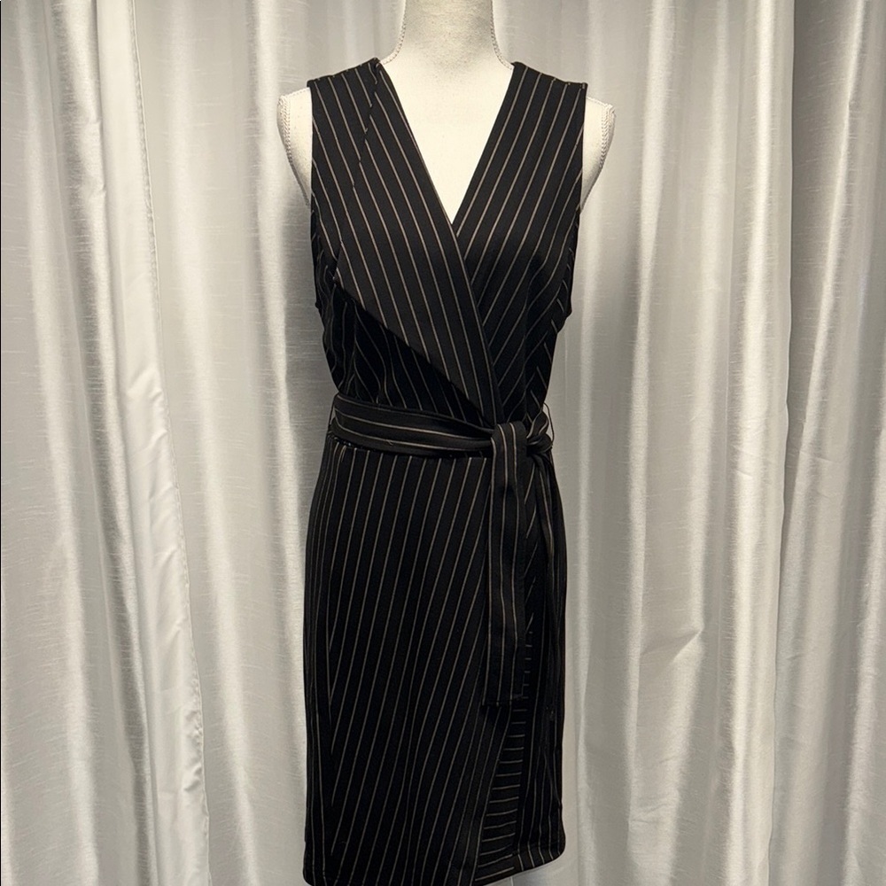 New Without Tags BCBGMaxAzria Black Pinstripe Wrap Dress Size M